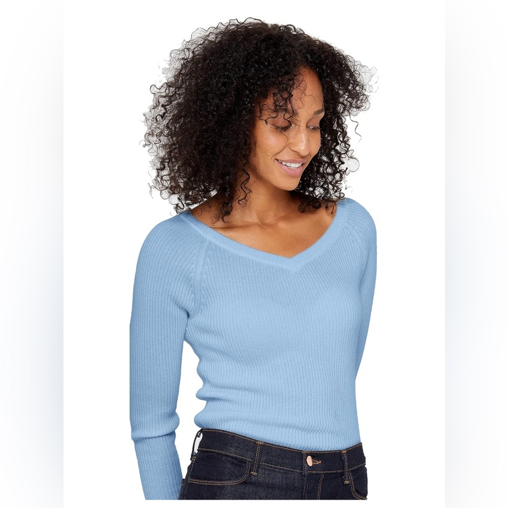 State Cashmere 100% Cashmere baby blue ribbed sweater sz Small